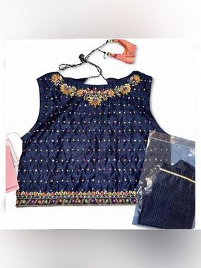 Top LEHNGA Embroidered Navy Blue kid's